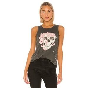 REVOLVE | Chaser Gray & Pink Floral Skull Splatter Graphic Muscle Tee size Small